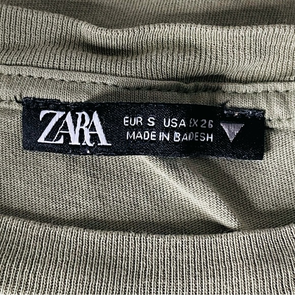 Zara Cropped Short Sleeve TShirt Olive Green Size Small - Picture 4 of 8